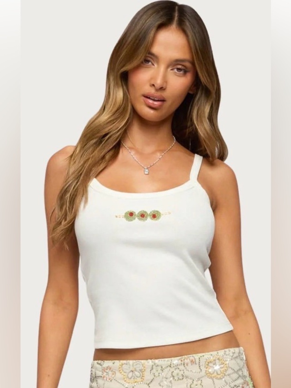 NWT Edikted Martini Girl Bead Ribbed Tank Top Size M